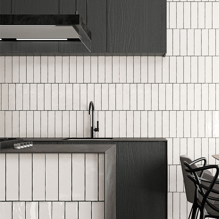 Vertical white metro tiles
